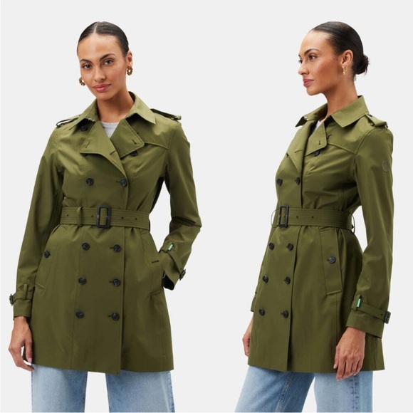 NWT SAVE THE DUCK Audrey Waterproof Trench Coat Green Size 2/Medium Chic